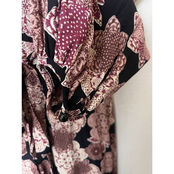 Christy Dawn Bergen Floral Wrap Long Sleeve Maxi Dress Sz Large Black Brown - Picture 3 of 11